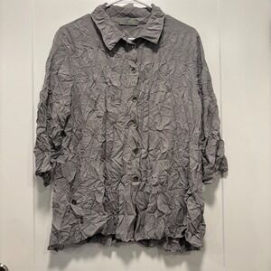 Chalet et ceci Grey Crinkle Textured Button Up Blouse Top XS Made in USA